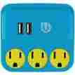 0308783 25114 Ge Uber 3 Outlet Power Tap W 2 Usb Ports Blue Yellow 030878251143