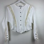 Vtg Banjo Dallas Texas Cropped Western Fringe Top Womens Sz Rodeo Glam Concho. Fixed Price $49.99.